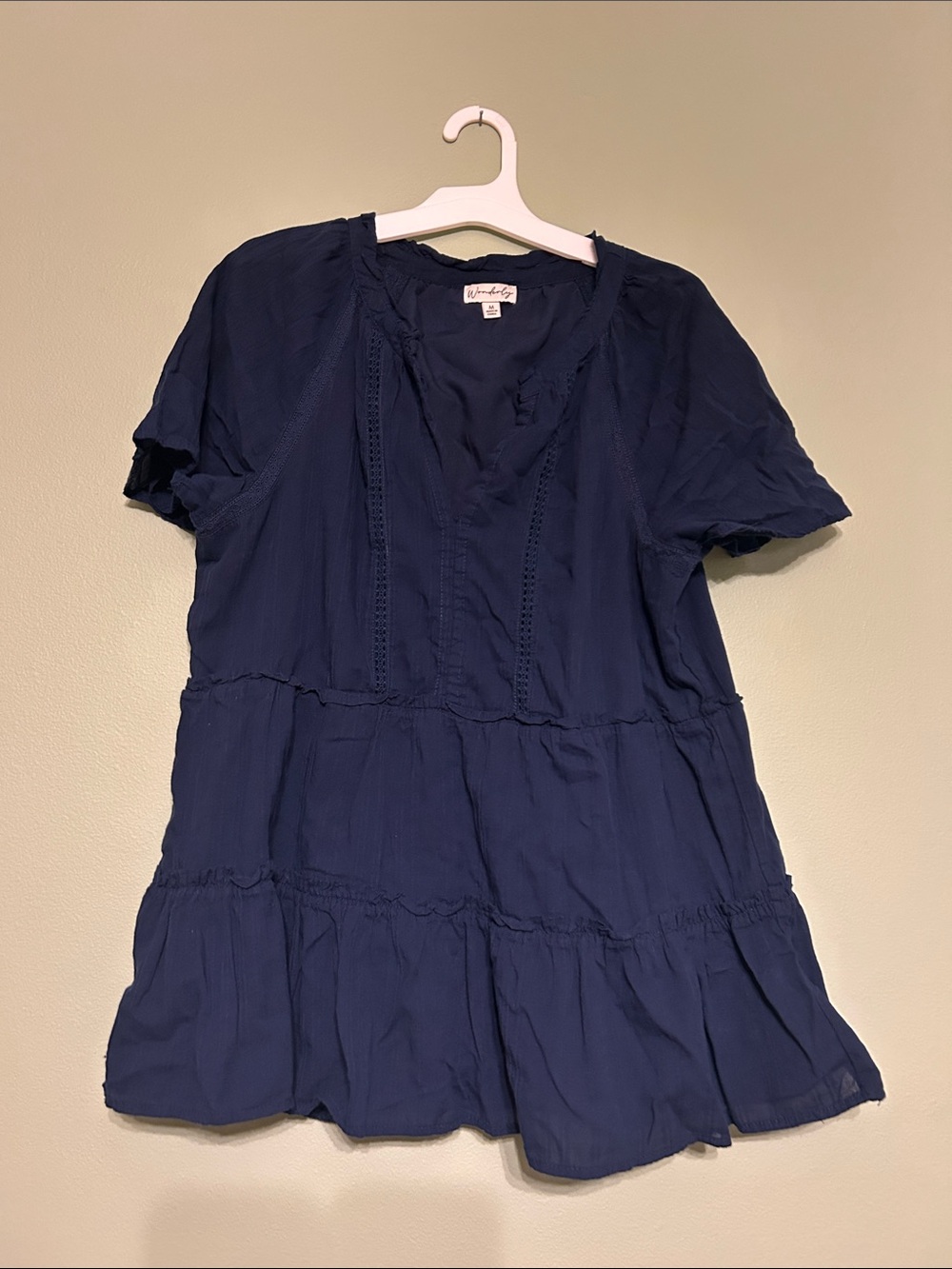 Navy Wonderly Short-Sleeve Tiered Tunic Top